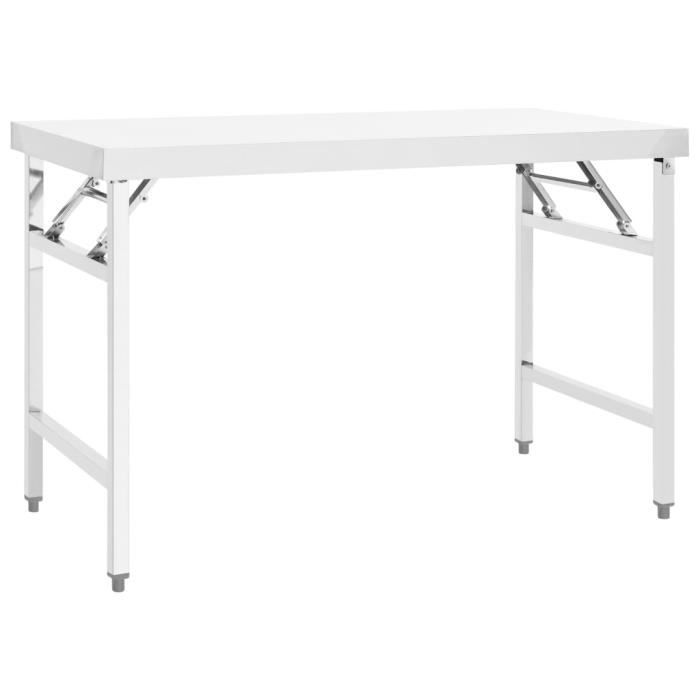 Table de travail pliable - HB001 - 120x60x80 cm - Acier inoxydable - Blanc
