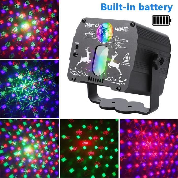Lumières laser de Noël,Batterie intégrée DJ Disco Stage Party Lights  Projecteur stroboscopique RVB avec télécommande