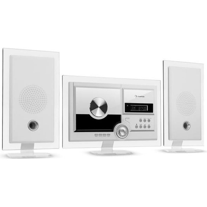 auna Stereo Sonic DAB+ Chaîne HiFi avec lecteur CD , tuner radio , USB & Bluetooth - Blanche