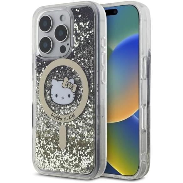 Coque de protection - CG MOBILE - Hello Kitty HKHMP16XLGDIK - iPhone 16 Pro Max - Noir et Or - Liquid Glitter Fever