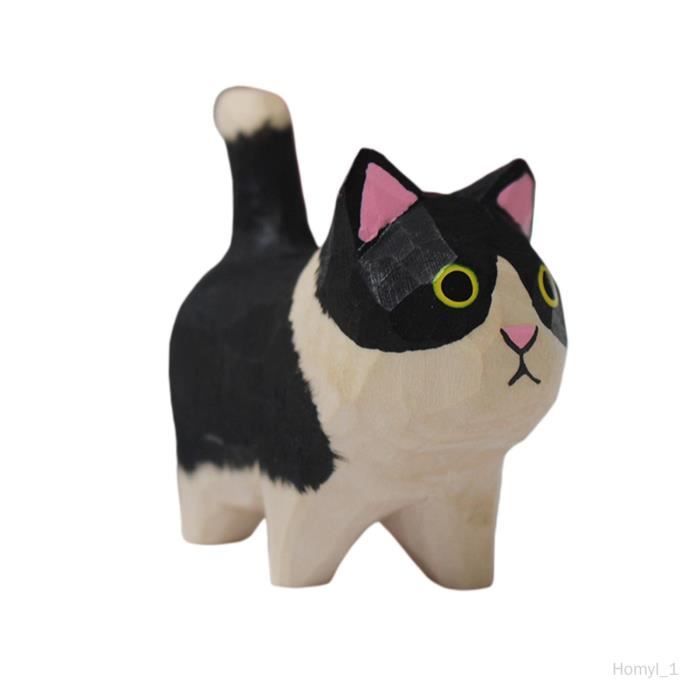 Figurine de chat en bois sculptée à la main. Fabriqué en