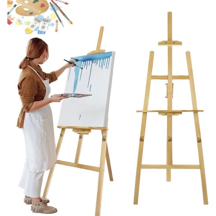 Chevalet d'artiste – Chevalet de studio – Support de signe de bienvenue de mariage – Support en bois pour peinture, croquis, affichage, exposition, hauteur et angles réglables, 1,5 m