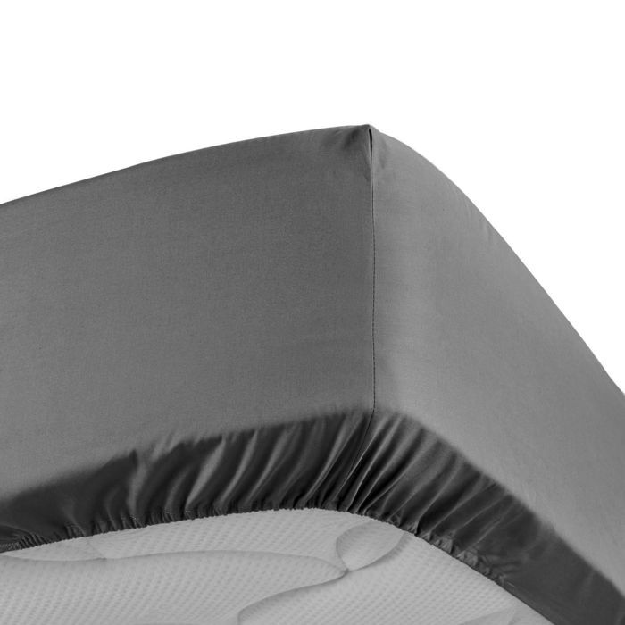 Drap housse - DOUCEUR DINTERIEUR - 140x190 cm - Percale 100% coton - Bonnet 30 cm - Anthracite