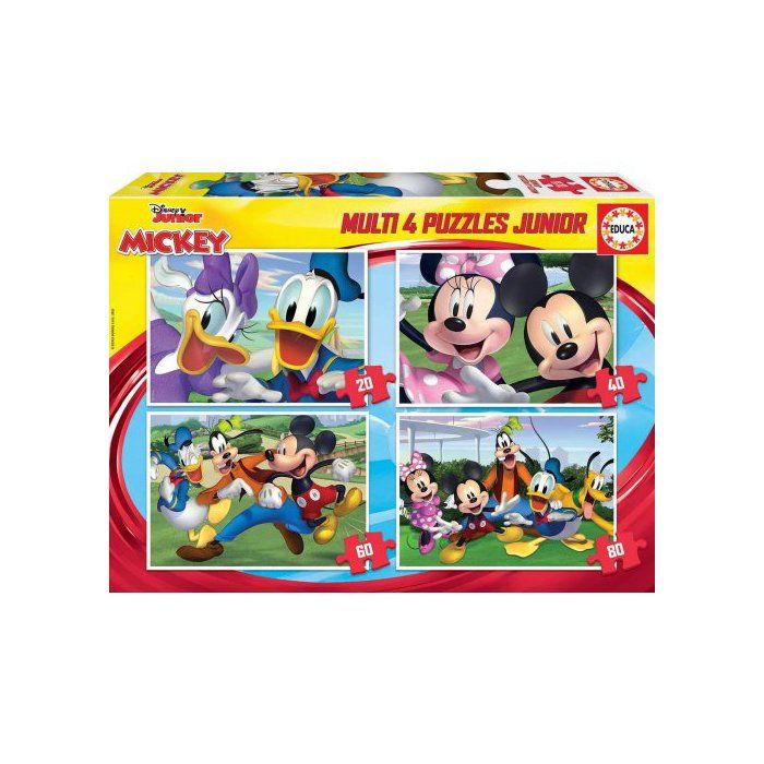 4 Puzzles Disney - Mickey Pluto Minnie Dingo Et Donald 20 - 40 - 60 - 80 Pieces