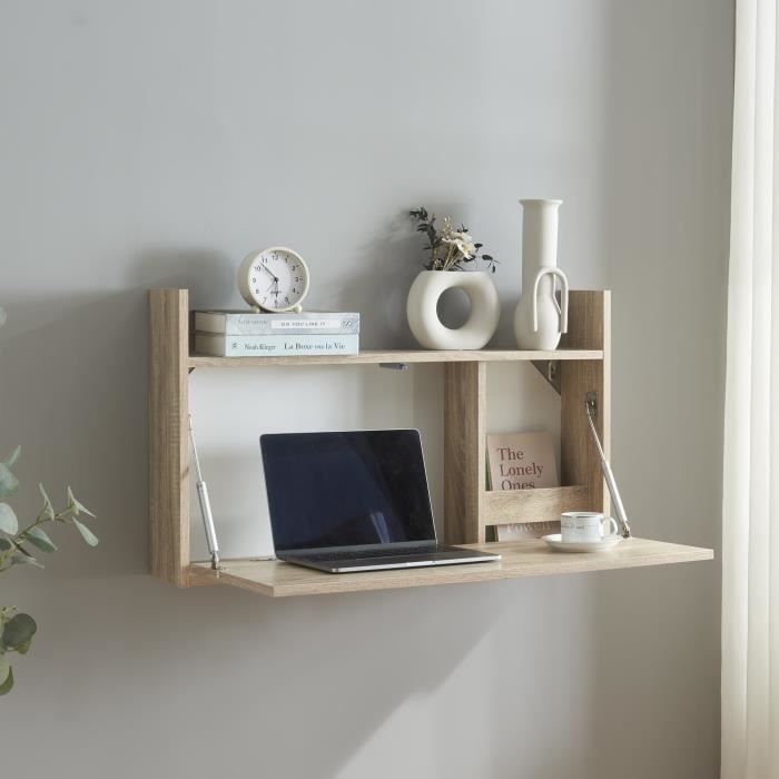 Bureau mural rabattable Rautalampi 48 x 83 x 48 cm effet chêne blanc