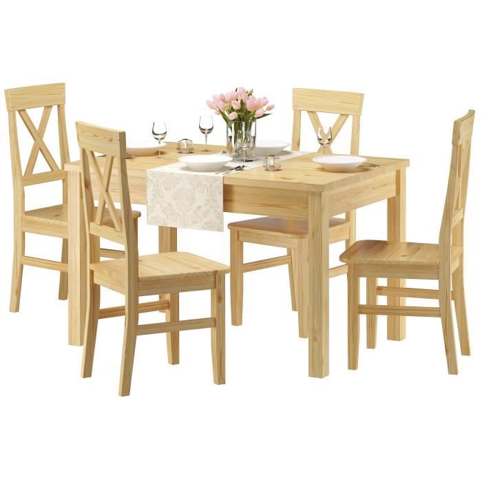 Ensemble table à manger et 4 chaises table de cuisine en pin massif naturel 90.70-51B-Set23 Ensemble table à manger et 4 chaises table de cuisine en pin massif naturel 90.70-51B-Set23
