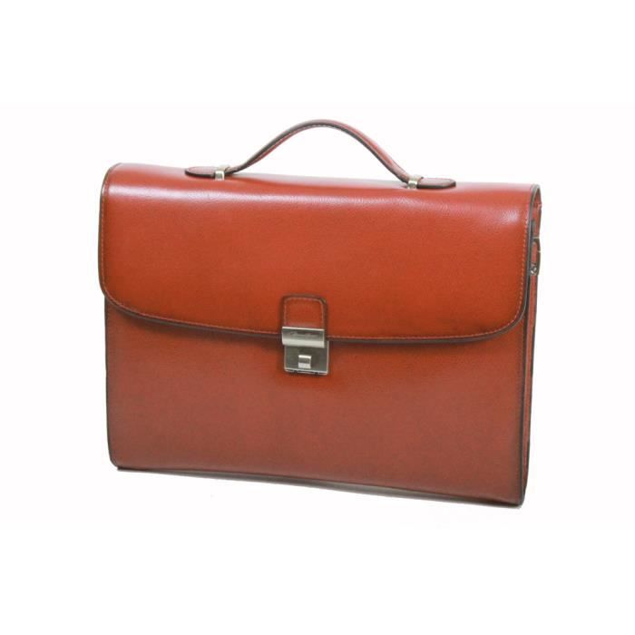 Cartable En Cuir Camel Gérard Henon - Occasion Bon état, Style Vintage Affaires