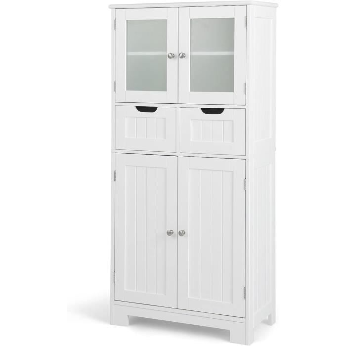 GIANTEX Colonne/Meuble de Salle de Bain avec 2 Tiroirs et 4 Portes 2 Étagères Réglables Armoire Haute pour Cuisine Salon Blanc