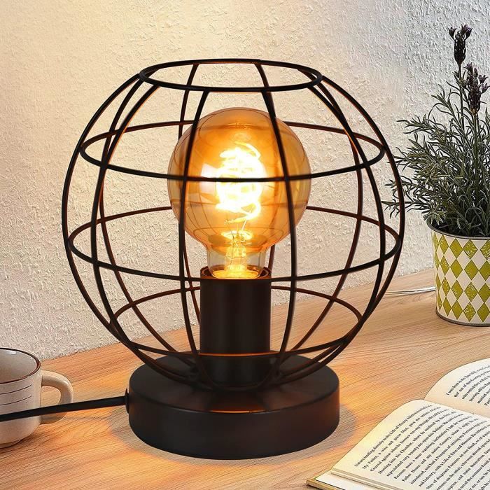 Lampe à poser Homefire E27 Cage déco industrielle - 20 x 11.9 x 19 cm - Forme boule - Fer - Noir