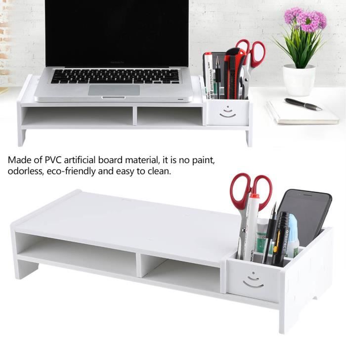 Rehausseur Portable Support Moniteur Bureau 2 Niveaux | Rehausseur écran 11 Cm | Organisation Rangement | PVC-bois | Sans Outil Double Voiture