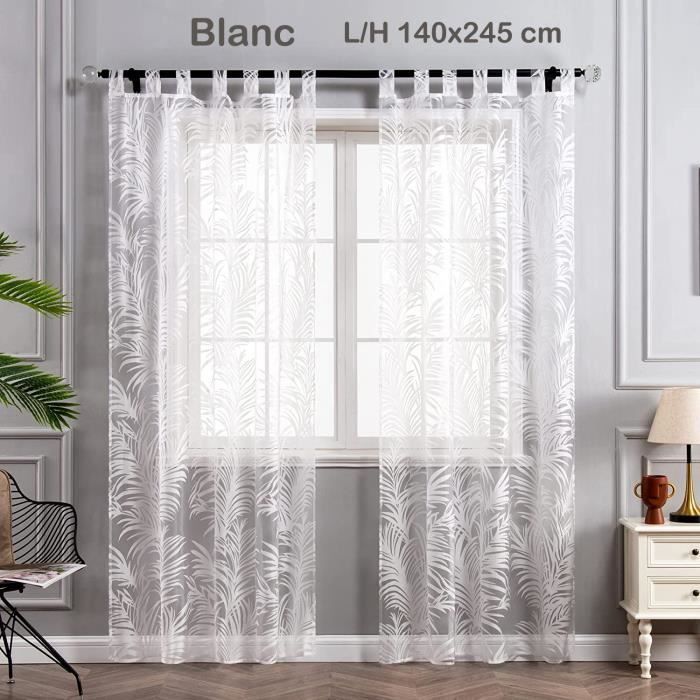 Voilage transparent fenetre - JOYSWAHL - Voile dévorable motif feuilles - Blanc - L/H 140x245 cm