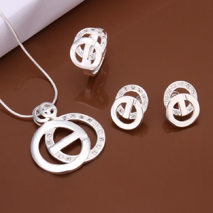 Parure De Bijoux Femme Argent 925 - Collier Et Boucles D'oreilles Zircons - Cadeau élégant