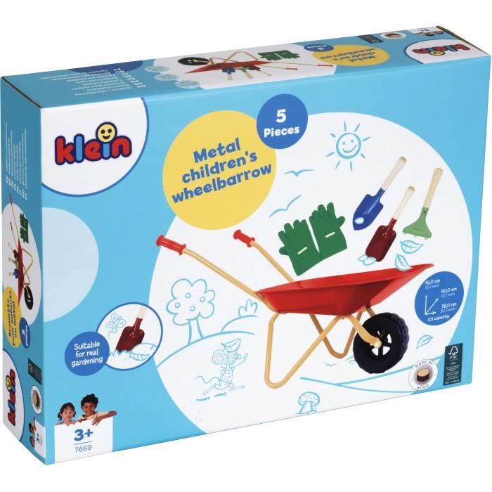 Brouette en métal - KLEIN - 7669 - Avec 3 outils et 1 paire de gants - Dès 3 ans