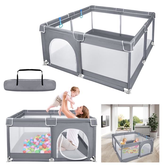 Parc Pour Bébé ACXIN 150x180x68 Cm - Grille En Acier, Tissu Oxford, Base Antidérapante, Filet Respirant - Gris