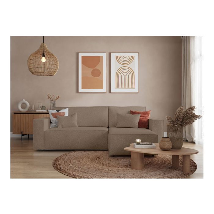 Canapé dangle 3 places convertible réversible CLARISSE avec coffre en tissu bouclette - Taupe - L269 x P159 x H89cm - LOUNGITUDE Canapé dangle 3 places convertible réversible CLARISSE avec coffre en tissu bouclette - Taupe - L269 x P159 x H89cm - LOUNGITUDE