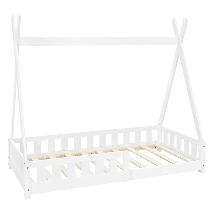 ML-Design Lit dEnfants Tipi Blanc avec Protection Contre les Chutes en Bois de Pin Massif 80x160 cm Sommier á Lattes