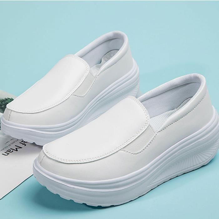 baskets compensées blanches pour femmes - chaussures de marche légères et confortables à enfiler