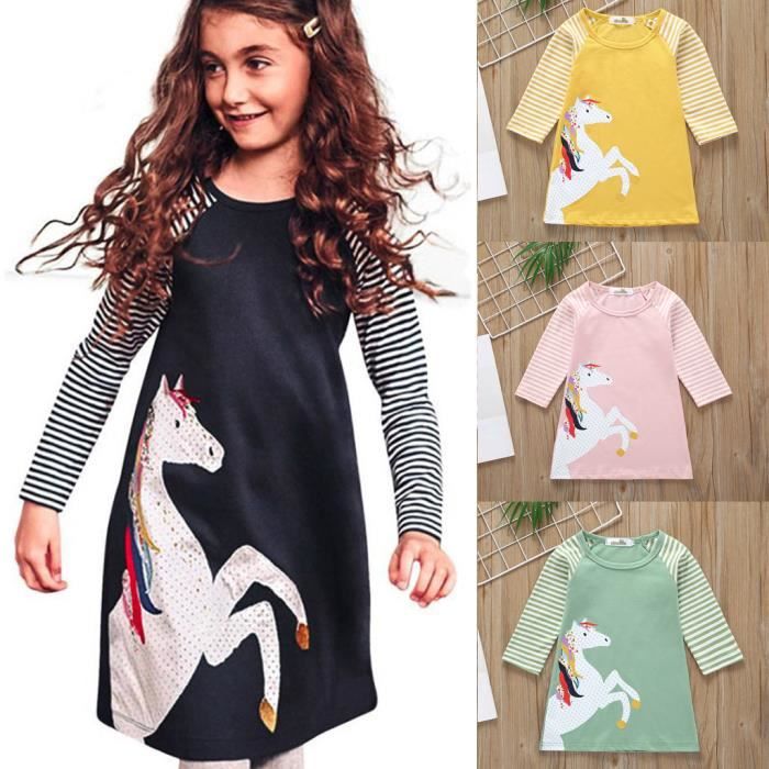 Robe pour fille nouveau-né à manches longues en tulle imprimé dessin animé 1-6 ans pour fête