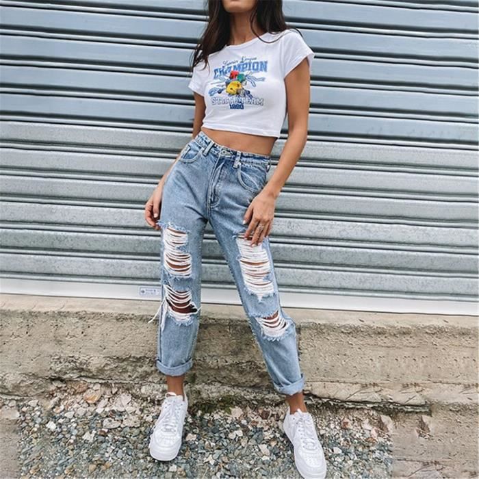 Pantalon boyfriend troué best sale