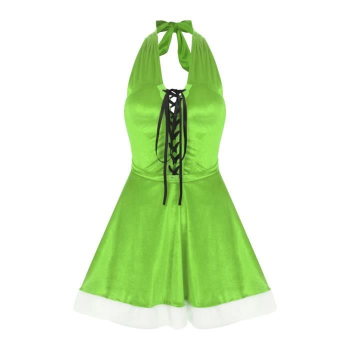 Iixpin Robe Mère Noël Femme Adulte Déguisement Noël Cosplay Halter Neck
