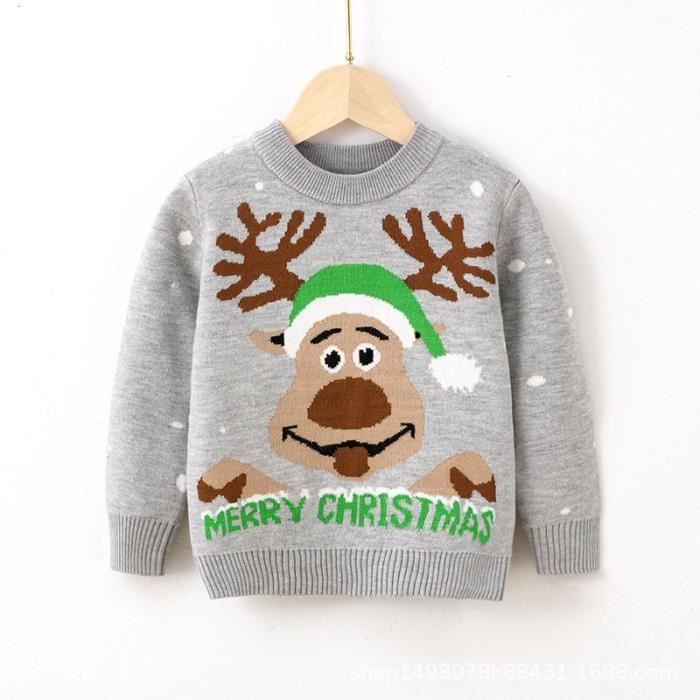 Pull Enfant de Noel en Tricot Manches Longues Imprimé Col Rond Hiver