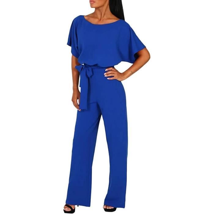 Combinaison Femme Manches Courtes Amropi - Jumpsuit Élégant Avec Ceinture, Polyester