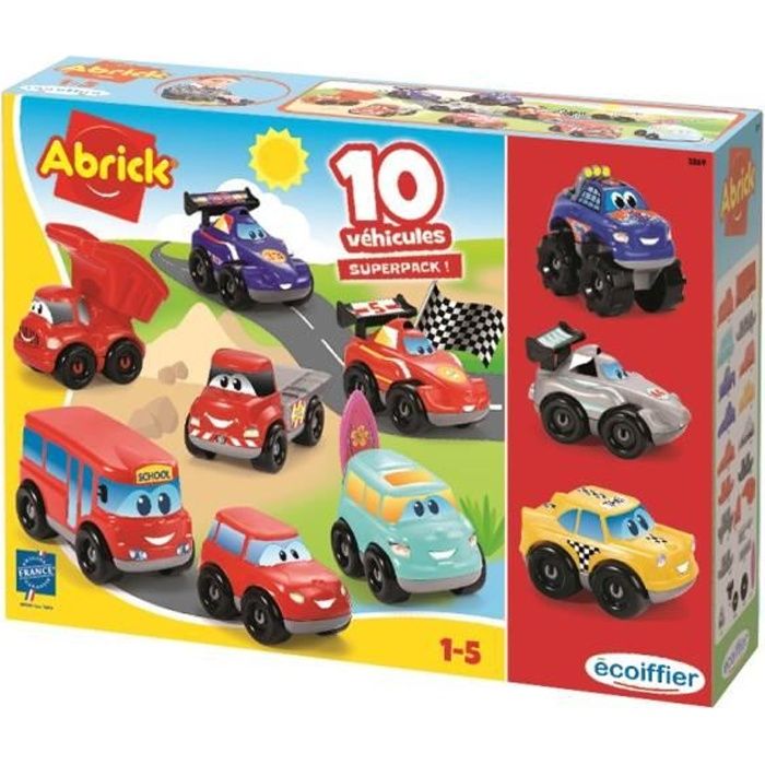 coffret 10 véhicules fast car - ecoiffier - châssis interchangeables - enfant - 18 mois