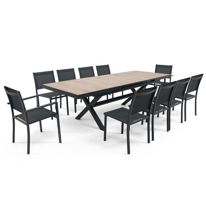 Table extensible aluminium et céramique avec 10 chaises - Oviala