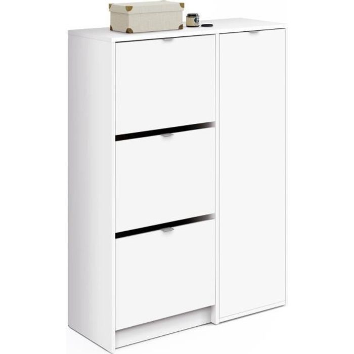Meuble à chaussures coloris blanc brillant - Hauteur 122 x Longueur 85 x Profondeur 37 cm Meuble à chaussures coloris blanc brillant - Hauteur 122 x Longueur 85 x Profondeur 37 cm