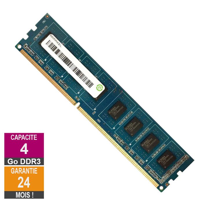 Barrette Mémoire 4Go RAM DDR3 Ramaxel RMR5040ED58E9W 1600 PC3-12800U 1600MHz 2Rx8 - Ramaxel