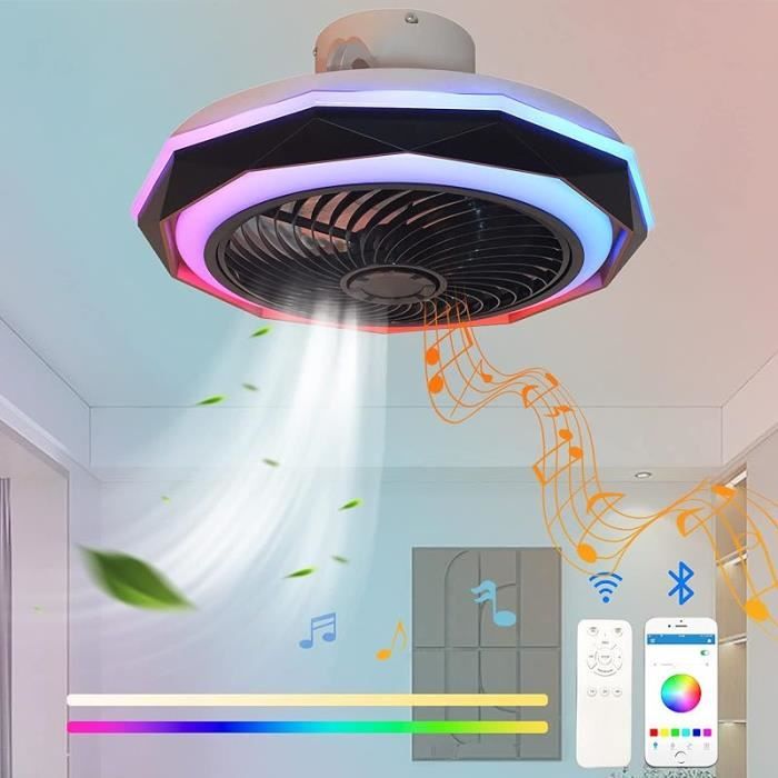Ventilateur Plafond 45 Cm RGB Avec Télécommande - Silencieux, 3 Vitesses Et Lumière Dimmable