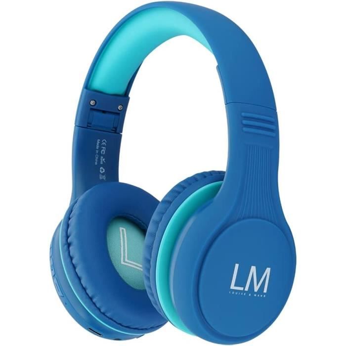 Casque Enfant Sans Fil Louise & Mann - Micro Intégré, Limite Volume 93dB - Pliable - Rose - Pour école, Voyages