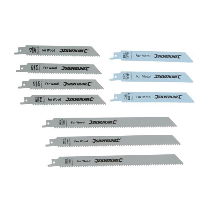 10 LAMES DE SCIE SABRE ASSORTIES BOIS ET METAL LONGUEURS 150 ET 240MM