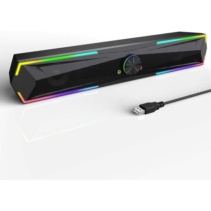 Jeecoo A40 Enceinte PC Barre De Son USB Bluetooth Avec Lumières RGB - Connexion Type-C Noir
