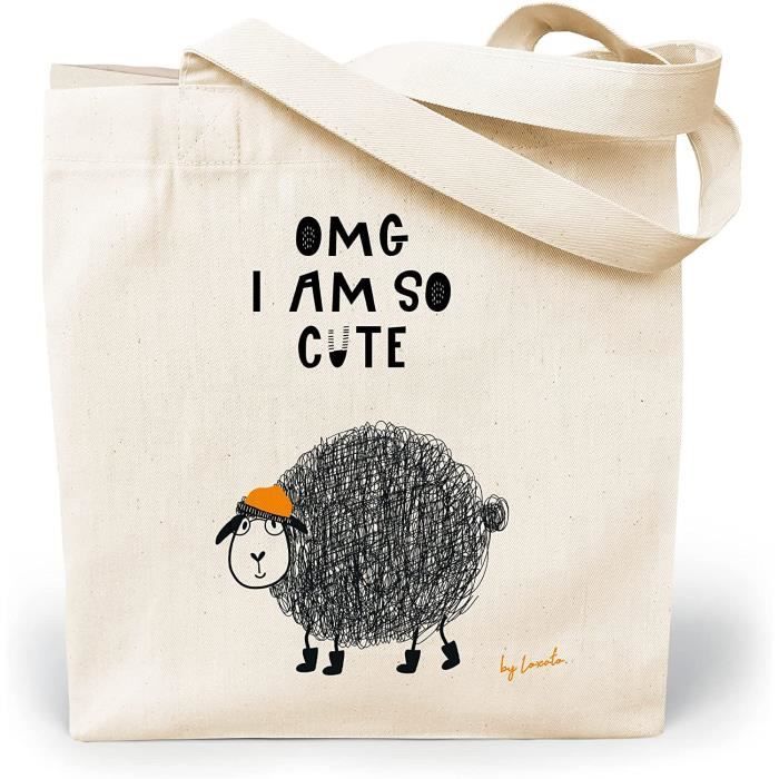 Tote Bag Coton Loxato 35x42cm | Sac Cabas Femme 100% Coton | Poignées 70cm | Design Original