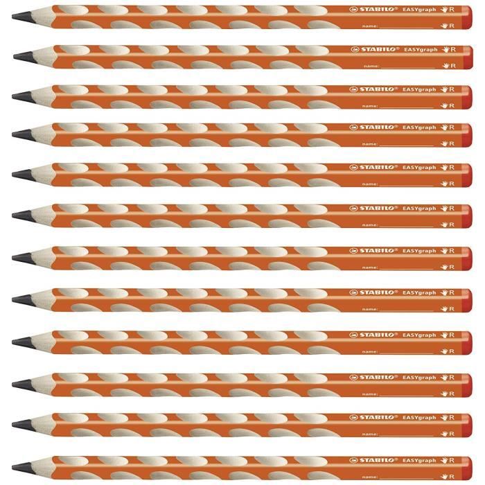 STABILO EASYgraph - Lot de 12 crayons graphite ergonomiques HB (orange) - Droitier - 322/03-HB