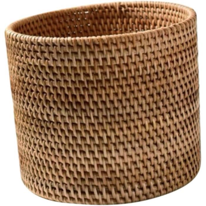 Corbeille/poubelle En Cuir Harnaché STG - Style Antique, Forme Ronde - Dimensions 12x12x9 Pouces - Neuf Fabriqué En Inde