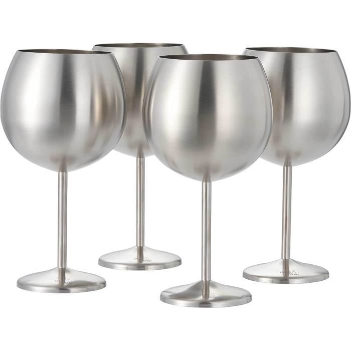 Oak & Steel - 4 Large Stainless Steel Balloon Gin Tonic Cocktail Glasses (Stainless Steel, XL 700ml) - Silver - Sturdy and Shatterproof - Gift for