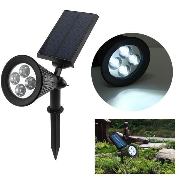 MEIHUA - Faretto solare 4 in 1 a LED a energia solare a energia solare, IP66, impermeabile, con picchetto solare, multifunzionale, luci da parete, luce calda per sentieri, giardino, cortile, prato