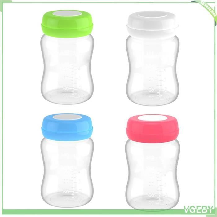 Lot De 4 Bouteilles De Stockage De Lait Maternel - Biberons Congélation 180ml - Réfrigération Et Congélation Sûres - Bleu Rose Blanc Vert
