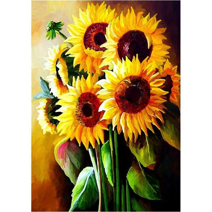 Kit 8 Sous-verres Diamant à Faire Soi-même | Motif Tournesol | Acrylique Avec Support En Fer