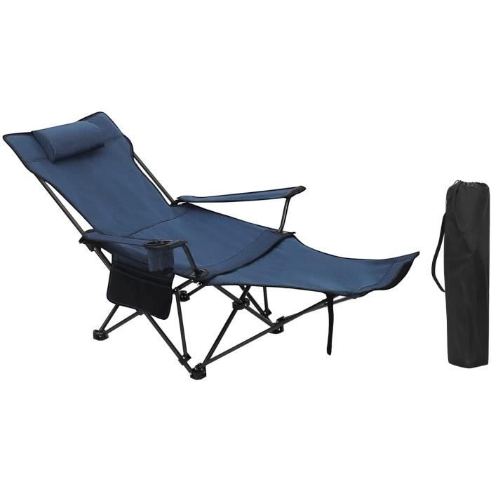WOLTU Chaise de Campingavec Appui-tête Porte-gobelet Poche de Rangement Sac de Transport Charge 150 kg Bleu