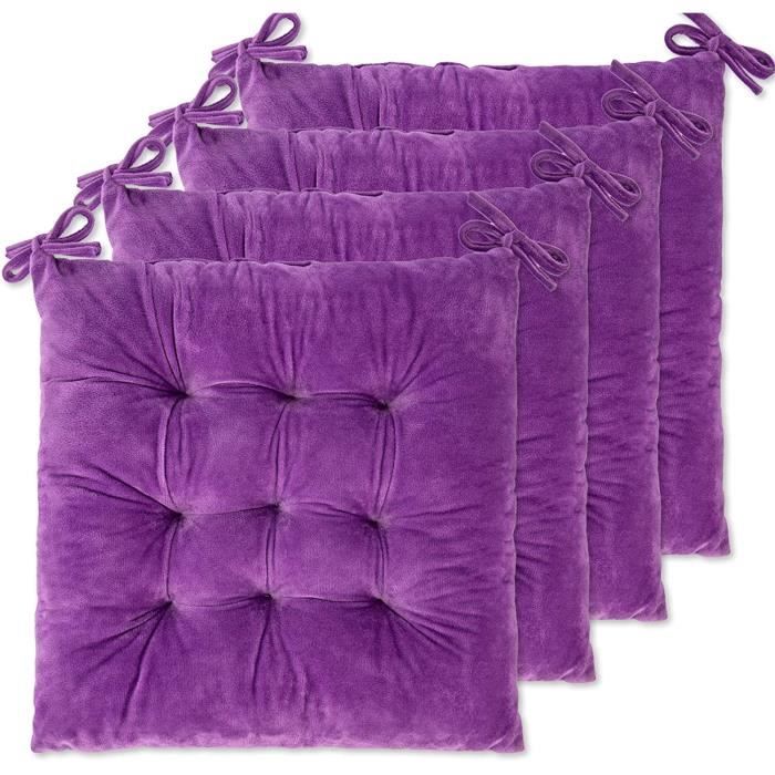 Lot de 4 Coussins de Chaise 40 x 40 x 4.5 cm Coussin Chaise Exterieur Coussin de Jardin Idéal Galette Chaise Polyester Violet