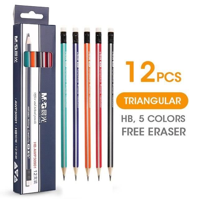 CRAYON GRAPHITE,12pcs (1 box)crayon triangulaire en Graphite, 1224