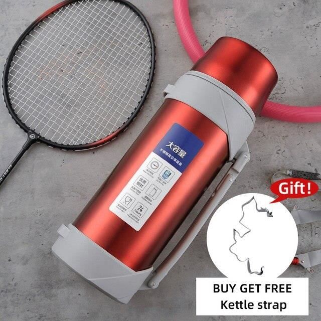 Trebo Bouteille d'eau de 1800 ml, grande carafe d'eau en acier inoxydable avec 3 couvercles, triple paroi sous vide, bouteille isotherme pour le sport, garde au chaud 24 heures et au froid