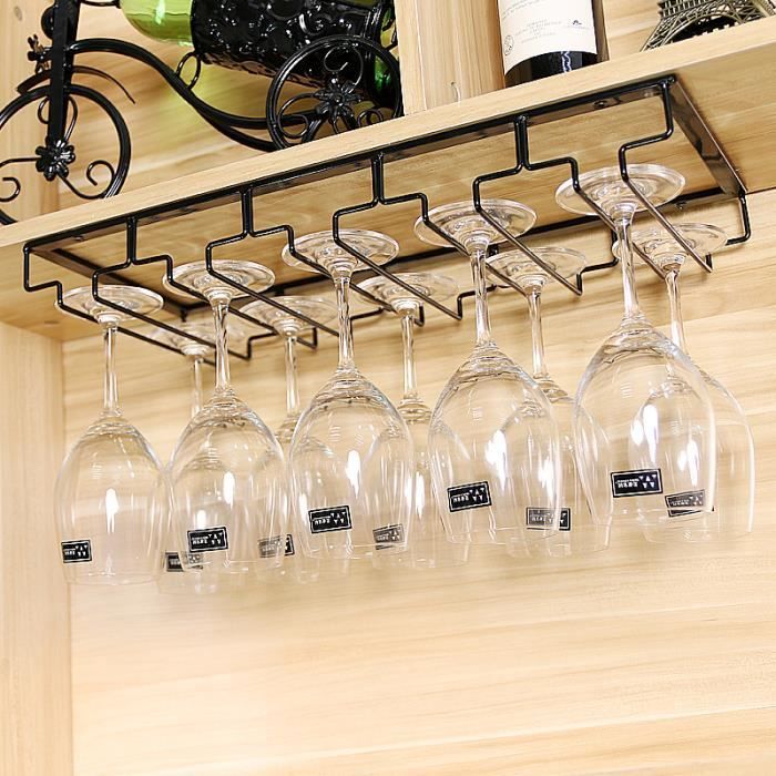 Deco4home® Porte-verres à pied suspendu noir rangement verres en