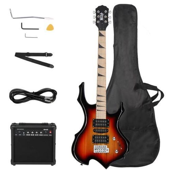 Pack Guitare Électrique Rocktile ST - Noir Brillant Avec Ampli 25W, Housse, Accordeur - Ideal Débutants