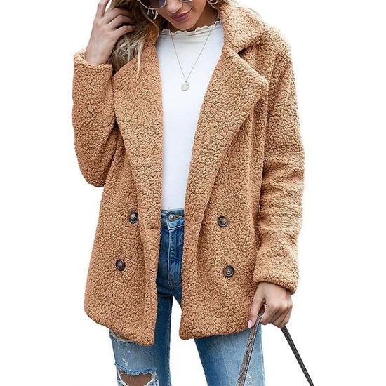 Manteau En Peluche Long Pour Femme - Chaud, Boutonné, Avec Poches, Idéal Pour L'hiver Et Les Sorties En Ville