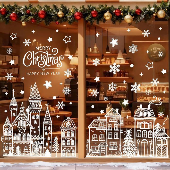 Autocollants Fenêtre Noël 2026 - Flocons, Bonhommes De Neige - Déco électrostatique Facile à Poser