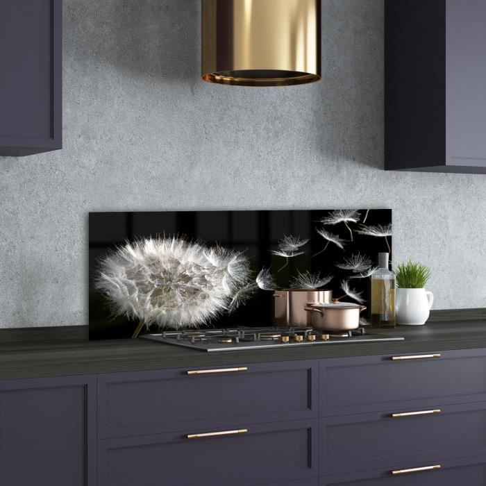 Crédence Cuisine En Verre 125x50 Cm Motif Floral Pissenlit Violet - Panneau Décoratif Tulup